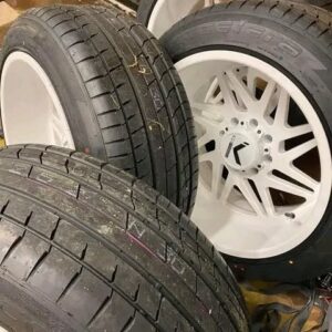 White KG1 22x12 wheels and tires